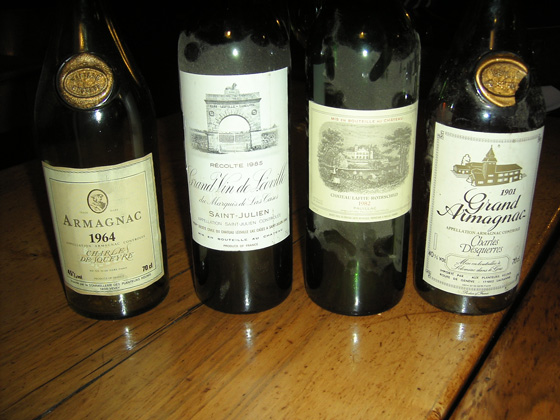 Armagnac 1964 Charles Desqueyre vieille réserve + Château Leoville Las Cases 1985 + Château Lafite Rothschild 1982 + Grand Armagnac 1901 Charles Desquerres