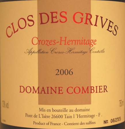 Crozes-Hermitage Clos des Grives blanc 2006 du domaine Combier