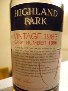 Highland Park vintage 1983 cask nbr 1096