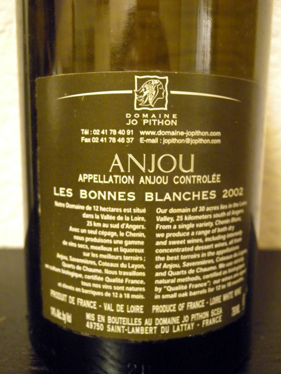 Les Bonnes Blanches 2002 du Domaine Jo Pithon étiquette