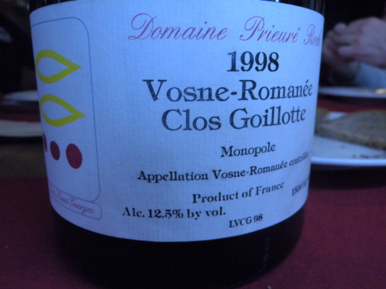 Magnum de Clos Goillote 1998 du Domaine Prieuré roch