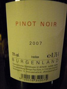 Pinot noir 2007 Paul Achs derrière