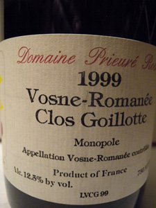 Romanée Clos Goillotte 1999 du Domaine Prieuré Roch