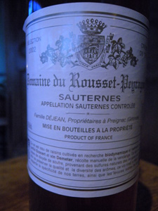 Sauternes crème de tête 2002 du Domaine du Rousset-Peyraguey