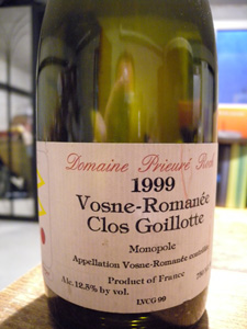 Vosne-Romanée Clos Goillotte 1999 du domaine Prieuré-Roch