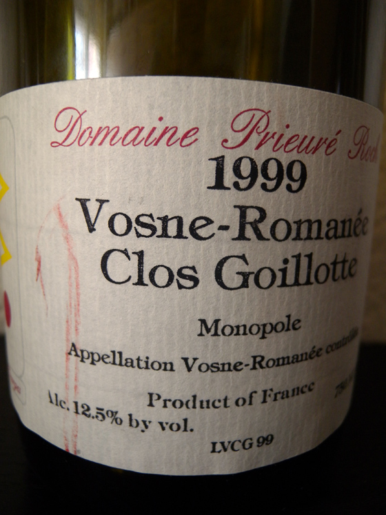 Vosne Romanée Le Clos Goillotte 1999 du Domaine Prieuré Roch